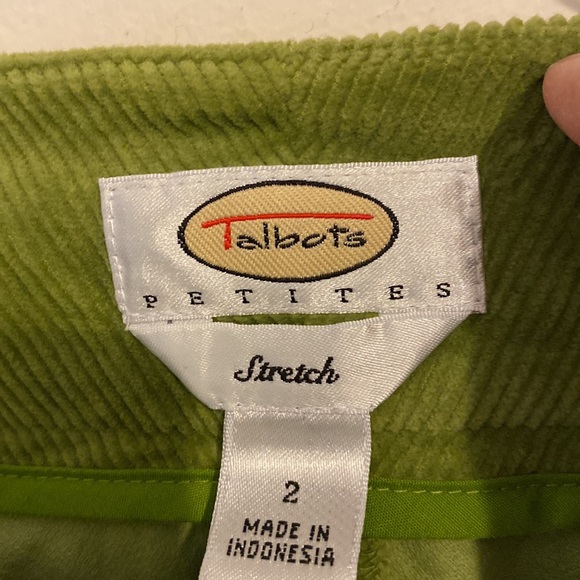 Talbots Petites Cord Stretch corduroy green skirt zip button 2 pockets wale 2 - Picture 7 of 11